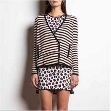 Veronica Beard MADE IN USA Womens 2 White Red Black Stripe Knit Cardigan Jacket