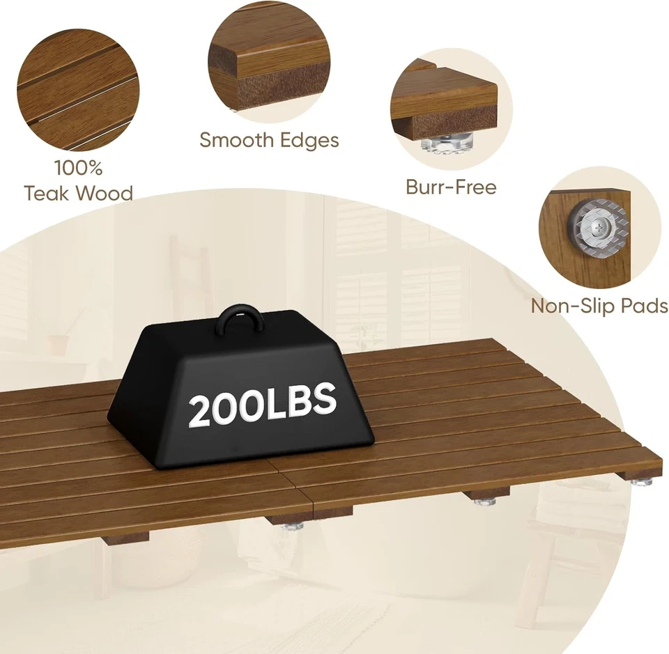 Alfombra de ducha de teca, alfombra de baño plegable de teca, alfombra de baño de madera de 31,5"x18,1" Foto 3 de 4