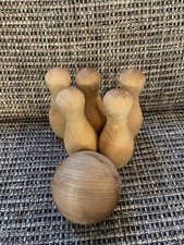 Vintage Child's Wooden Mini Bowling set with 5 Pins 4  and 1 Ball