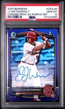 2025 BOWMAN CHROME PRSPCT AUTOS PURPLE REFRACTOR JJ WETHERHOLT 183/250 PSA 10