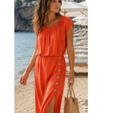 Marc by Marc Jacobs Midi Dress Womens S Orange Excellent Ruffle Button Side Slit