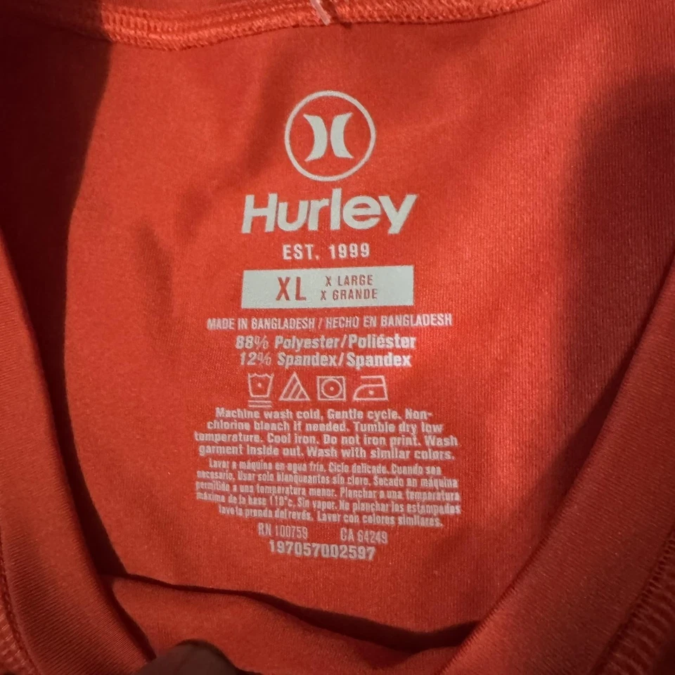 Camisa Hurley Para Hombres XL Roja Manga Larga Rendimiento Surf Protección Antierupciones Desde 1999 Logo Foto 4 de 4