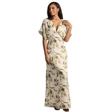 Azazie Atelier Mara Tulip Print White Purple Iris Maxi Dress V-Neck Size 18 NWT