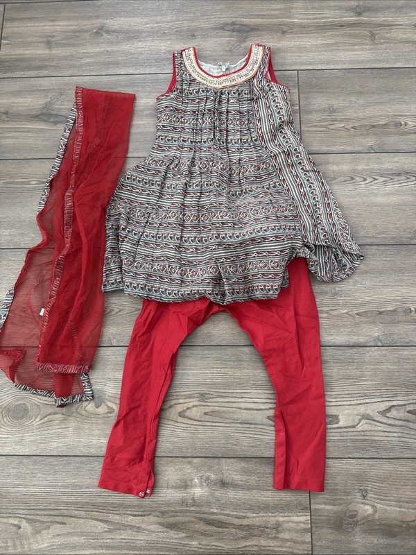 Girls Red And Gray Salwar Kameez - Benzer - Size 16
