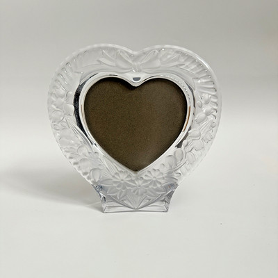 Vintage Studio Nova Japan Clear Frosted Glass Heart Picture Frame Floral Bow