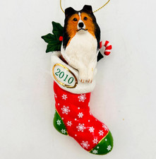 Danbury Mint 2010 Sheltie Shetland Sheepdog Christmas Stocking Ornament Ceramic