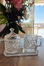 Kristall Set - Zuckerdose & Milchkännchen auf Tablett, Handgeschliffen,...