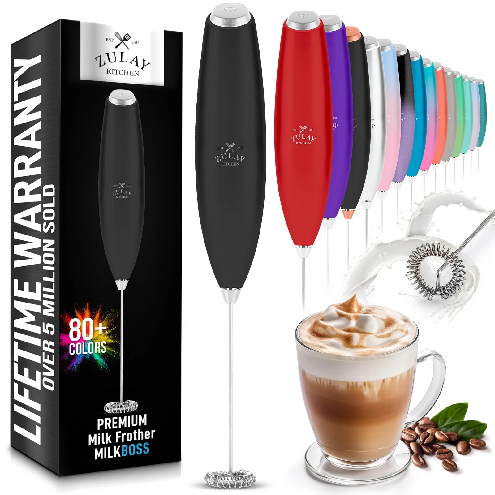 Zulay Kitchen Milk Frother Handheld Electric Whisk – OG Frother, Black