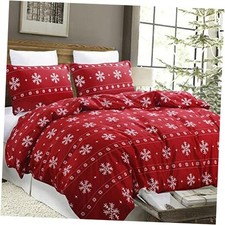 Soft Microfiber Christmas Bedding Duvet Cover Set, Queen Red/White Snowflake