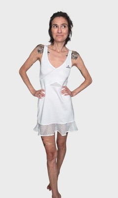adidas by Stella McCartney White Tennis Dress Mesh Hem Performance Athletic...