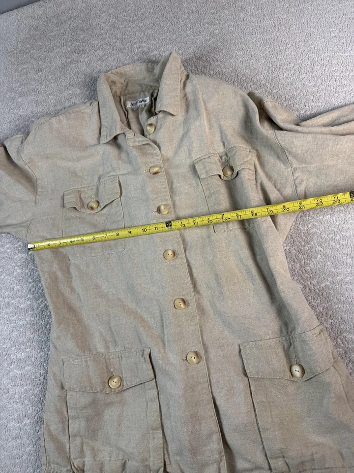 Jaqueta Ann Taylor Feminina Grande Bege Linho Algodão Safari Utilitário Botão Frontal - Imagem 4 de 4