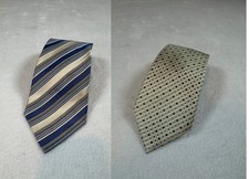 GEOFFREY BEENE Men's SILK Ties Lot of 2 BlueGray Geo Pattern Stripe Green Blue