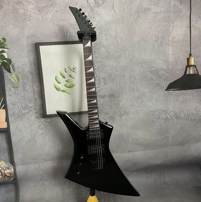 Custom Left Handed Electric Guitar Black Color String Thru Body 24F Fast Ship