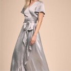 Anthropologie Ghost London Phoebe Silver Wrap Maxi Dress Flutter Sleeve XL BHLDN