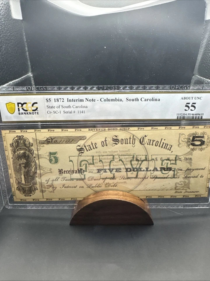 State Of South Carolina Columbia $5 1872 Net About Uncirculated - Image 2 of 4