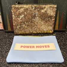 IPSY Makeup Bag Glam Sequins Gold Black with Ipsy Power Moves Blue Cosmetic Bag
