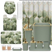 XLHOMO Bathroom Set - 26PC Bath Set Shower Curtain Bath Rugs, Sage Green gold