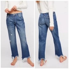 We the Free People Maggie Mid-Rise Straight Leg Jeans Raw Hem Button Fly 27