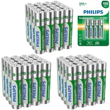 Philips 48Pcs 1000mAh Rechargeable AAA Batteries1.2V NI-MH Triple A HR03 Battery