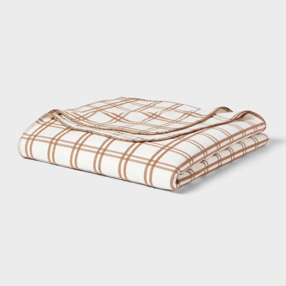 TwinTwin XL Brushed Cotton Blanket IvoryBrown Plaid - Threshold 4490₽