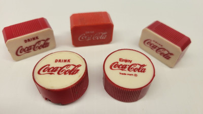 5 Different Vintage 1960's Coca-Cola pencil Sharpeners 2 Round 3 Rectangular
