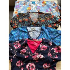 Scrub Tops Bundle 4pc Healing Hands Butter-Soft GT HQ Size Woman Medium Floral