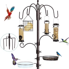6-Hook Bird Feeding Station Kit, Wild Bird Feeder Stand Pole, Multi-Feeder Ki...