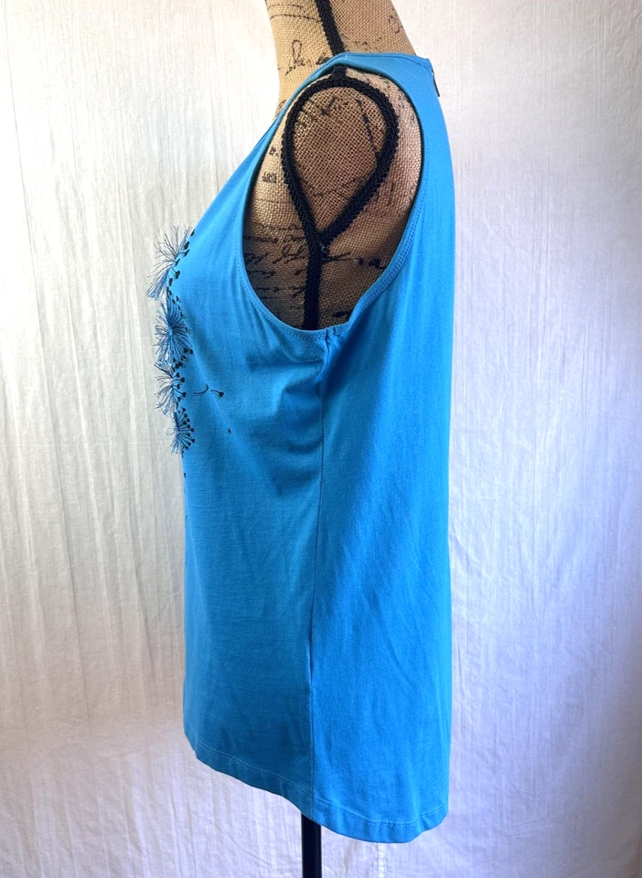 Camiseta sin mangas Blugirl Folies Blumarine azul 3-D diente de león sin mangas cremallera trasera talla 10 Foto 4 de 4