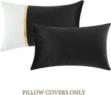 Velvet Throw Pillow Covers with Gold Leather 12x20 Inch Pack of 2 Black Case