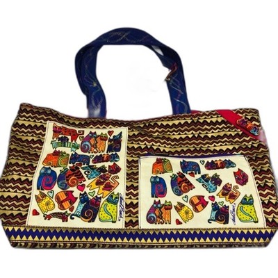 NWT Laurel Burch Rainbow Fantasticats Cats Overnight tote bag 17  x 11  x 5.5 