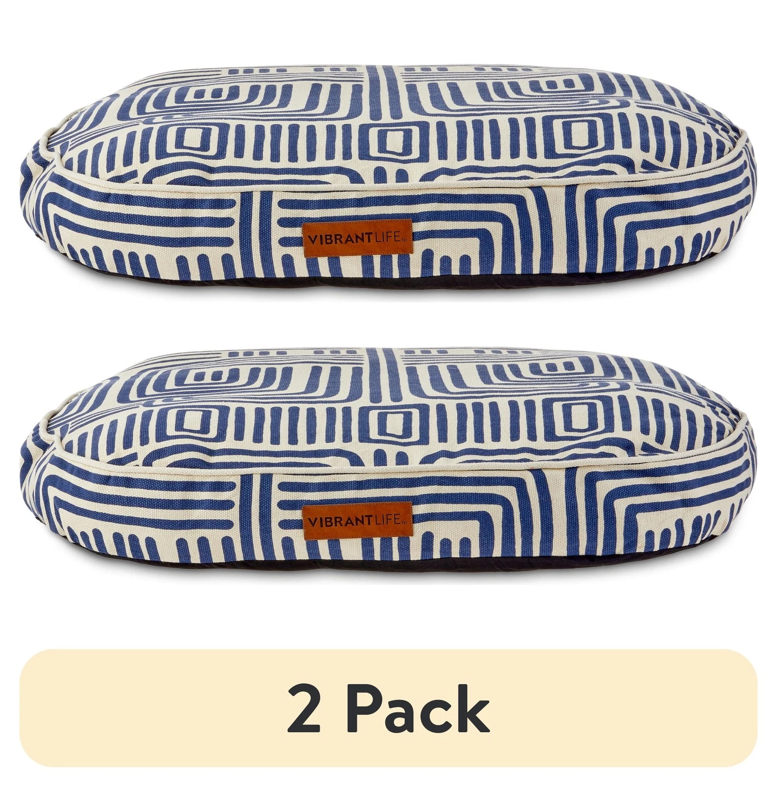 (2 pack Oval Durry Pet Bed Blue & White