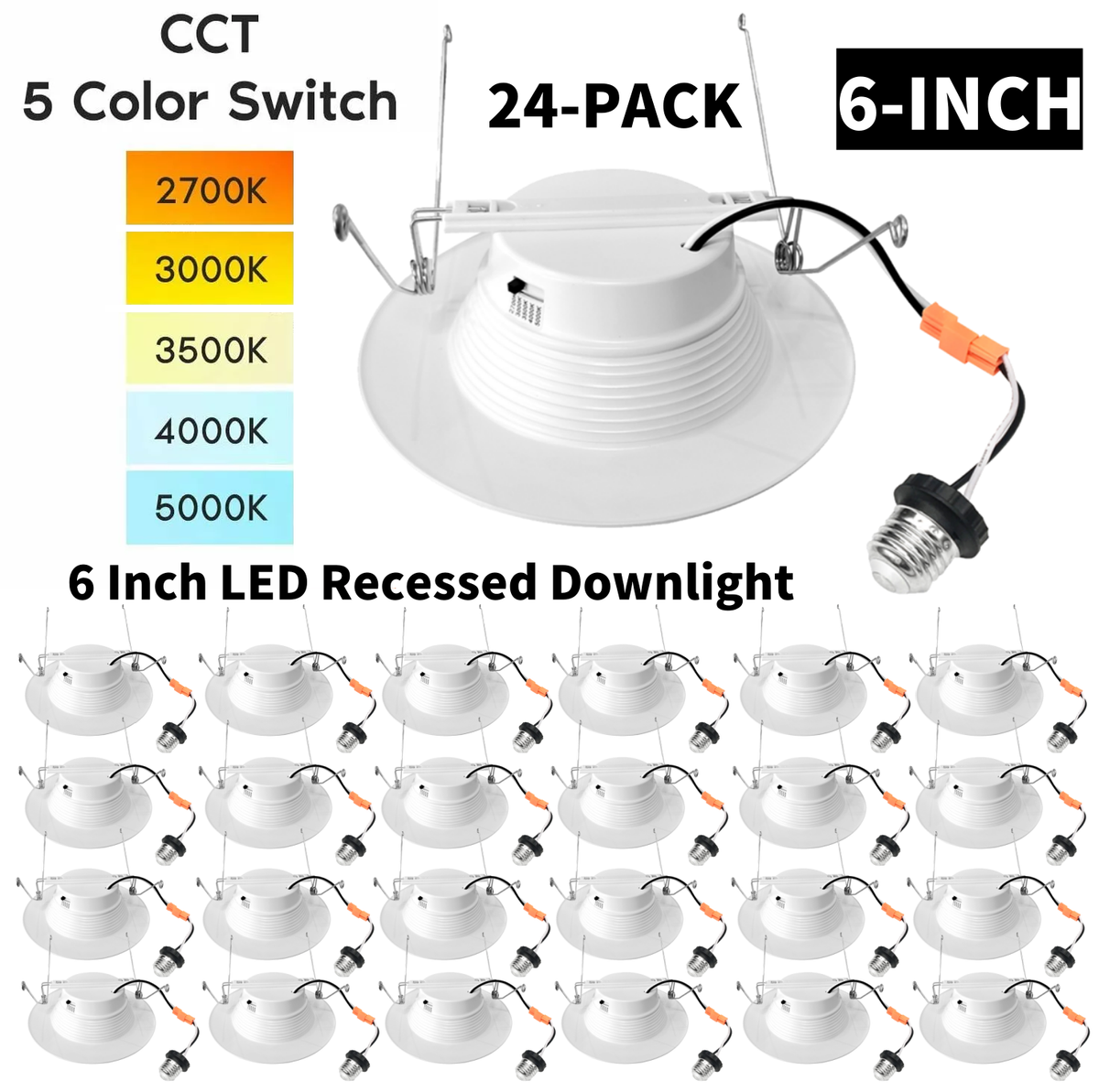 24PC 5/6 Inch LED Can Lights Retrofit Recessed Lighting Dimmable