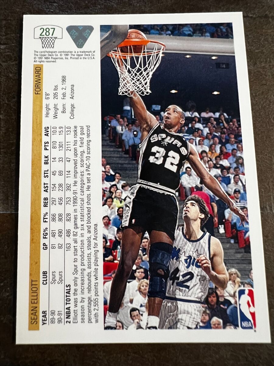 1992 Upper Deck NBA Basketball Card #287 Sean Elliott, Spurs 1992 Upper Deck NBA Basketball Card #287 Sean Elliott, Spurs