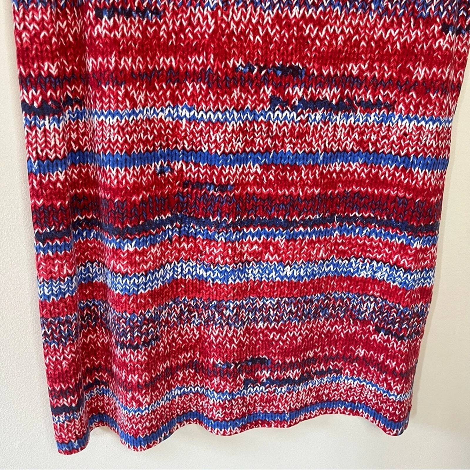 Abito Tory Burch Pima cotone maglia stampa scollo barca tubino rosso bianco blu piccolo