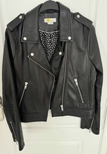 Boden Black Leather Biker Jacket Size 16