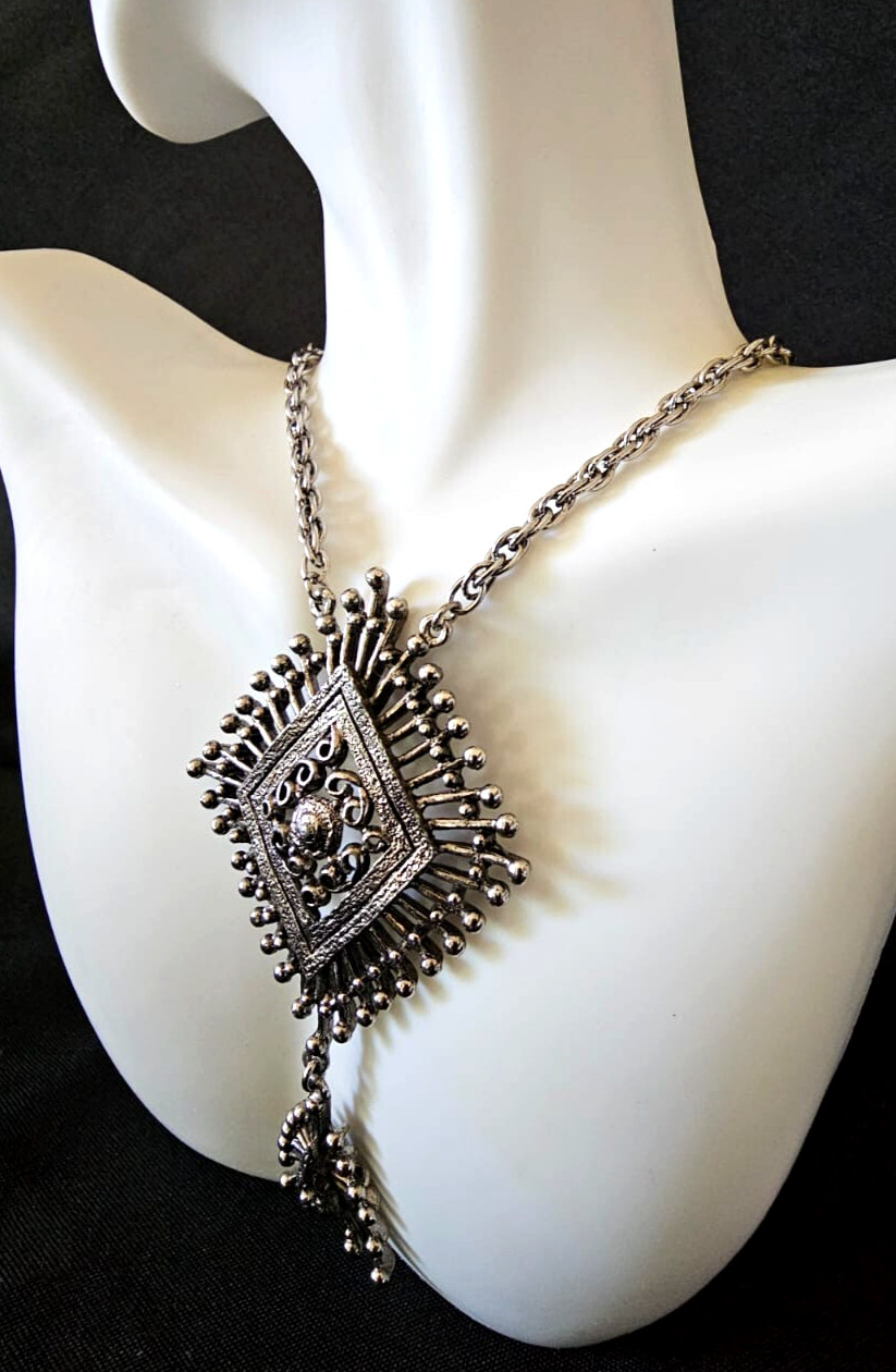 Vintage Hollycraft Statement Dangle Necklace Diam… - image 2