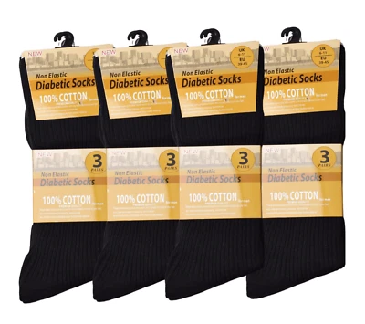 12 Pairs Mens Non Elastic 100% Pure Cotton Socks Comfort Soft Grip Diabetic 6-11
