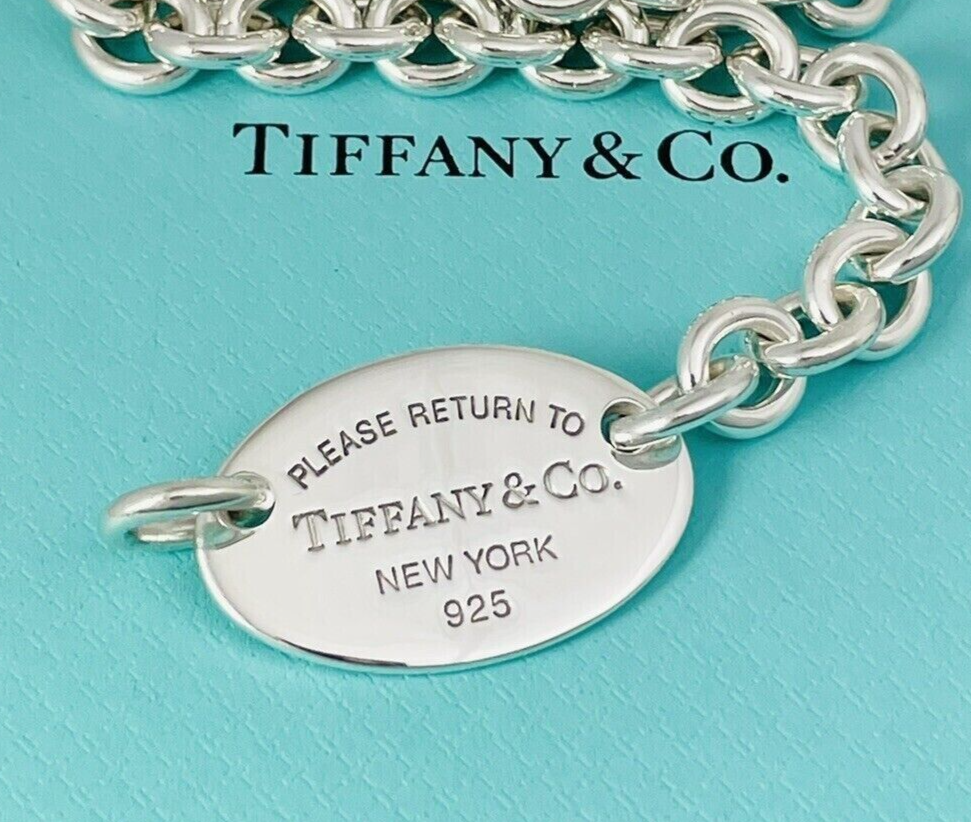 18 inch Return To Tiffany Oval Tag Necklace Choker Large Pendant