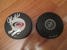 GM JIM RUTHERFORD signed 2006 CAROLINA HURRICANES Stanley Cup Champions Puck COA