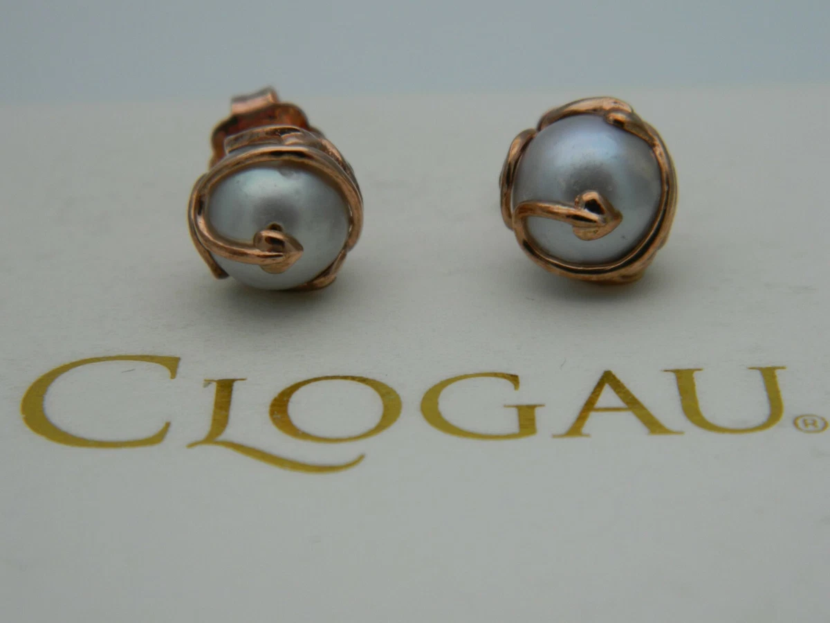 Welsh Clogau 9ct Rose Gold Tree of Life Grey Pearl Stud Earrings