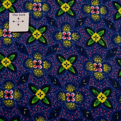 Navy, Green & Yellow Medallions on Patterned Navy, Cotton Fabric, Per ½ Yd