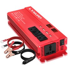1300W 2600W Power Inverter 12V to 110V Car Converter 4USB 4AC 2LED Display Red