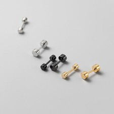 925 Sterling Silver Round Barbell Screw Back Helix Cartilage Stud Earrings A1504