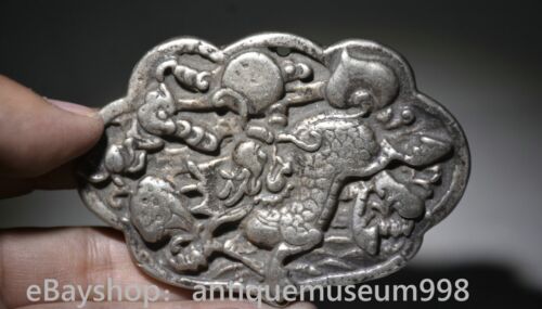 3.6"" China Logo Silver Warrior Wuxian Animal Safety Lock Charm Pend - Picture 1 of 5