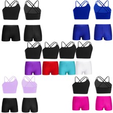 Kids Girls Suit Crop Top Outfits Athletic Set Gymnastic Tracksuits Beachwear