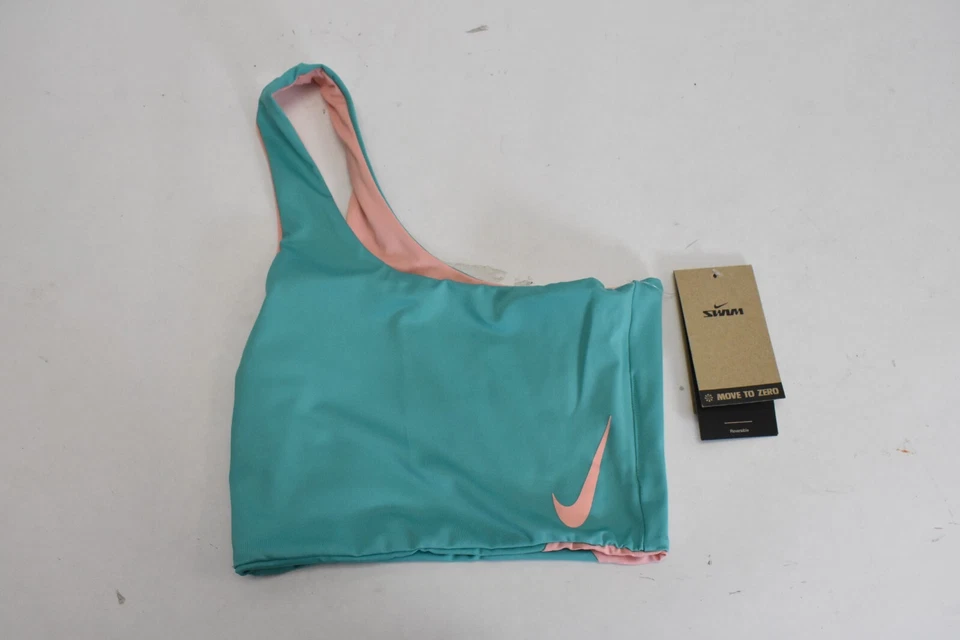 Top de bikini reversible 3 en 1 Nike Swim para mujer color bloque verde azulado y rosa S $41 Foto 4 de 4