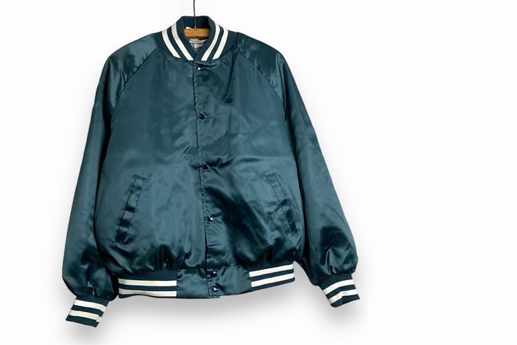 90s Vintage Westark U.S. Navy Training School Satin Jacket L Navy Blue