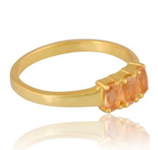 18k Yellow Gold Plated Triple Citrine Oval Ring Gemstone Jewelry For Women Gift