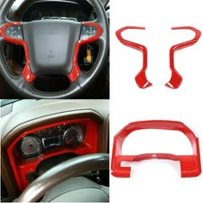 Red Steering Wheel & Dashboard Cover Trim For Chevy Silverado/GMC Sierra 2014-18
