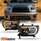 For 2007-2013 Toyota Tundra Black Headlights Pair w/ LED DRL Sequential Signal